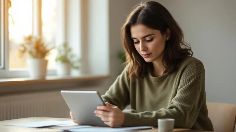 Frau fuellt Formulare in einem hellen Buero in Bremen aus